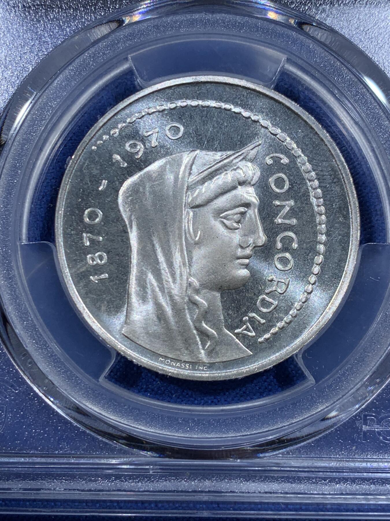 《竞宝斋》第417场 周日，周一，2场连拍 （全场包邮） PCGS MS67 意大利1970年罗马建都百年1000里拉纪念银币，高分！