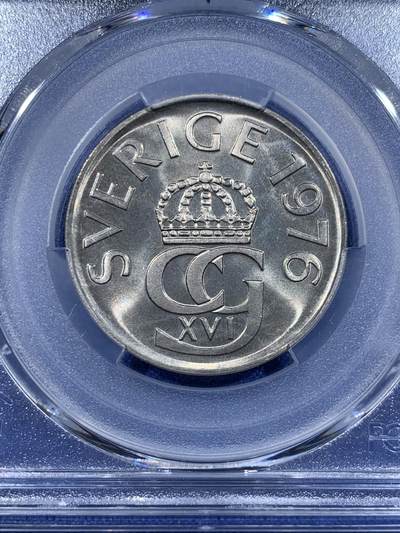 《竞宝斋》第417场 周日，周一，2场连拍 （全场包邮） PCGS MS66 瑞典1976年5克朗 拆卷评级 唯一的冠军分！流通币冠军分难得。