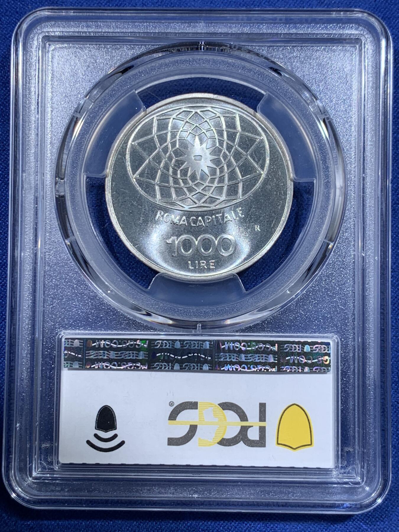 《竞宝斋》第417场 周日，周一，2场连拍 （全场包邮） PCGS MS67 意大利1970年罗马建都百年1000里拉纪念银币，高分！