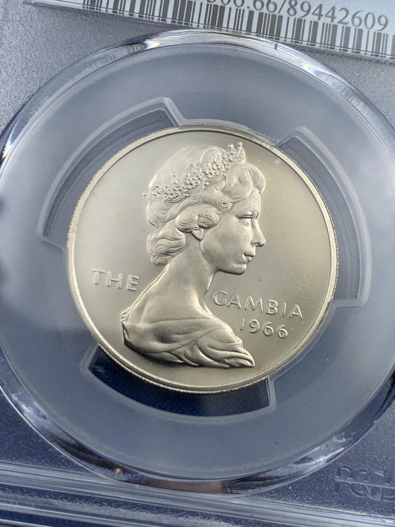 《竞宝斋》第417场 周日，周一，2场连拍 （全场包邮） PCGS PR66CAM 冈比亚1966年2先令瘤牛精制币