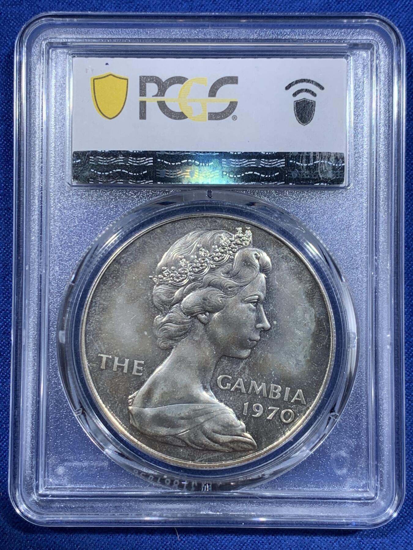 《竞宝斋》第417场 周日，周一，2场连拍 （全场包邮） PCGS PR66 冈比亚1970年8先令大河马币，精制版大银币，高分可藏。
