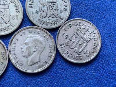 《竞宝斋》第417场 周日，周一，2场连拍 （全场包邮） 五枚一组 英国1939-1946年乔治六世6便士银币