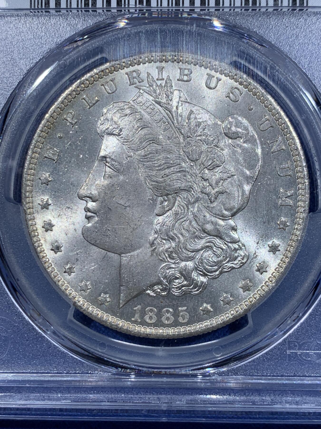 《竞宝斋》第417场 周日，周一，2场连拍 （全场包邮） PCGS MS64 美国1885年-O版摩根1美元银币 背面支撑有磕