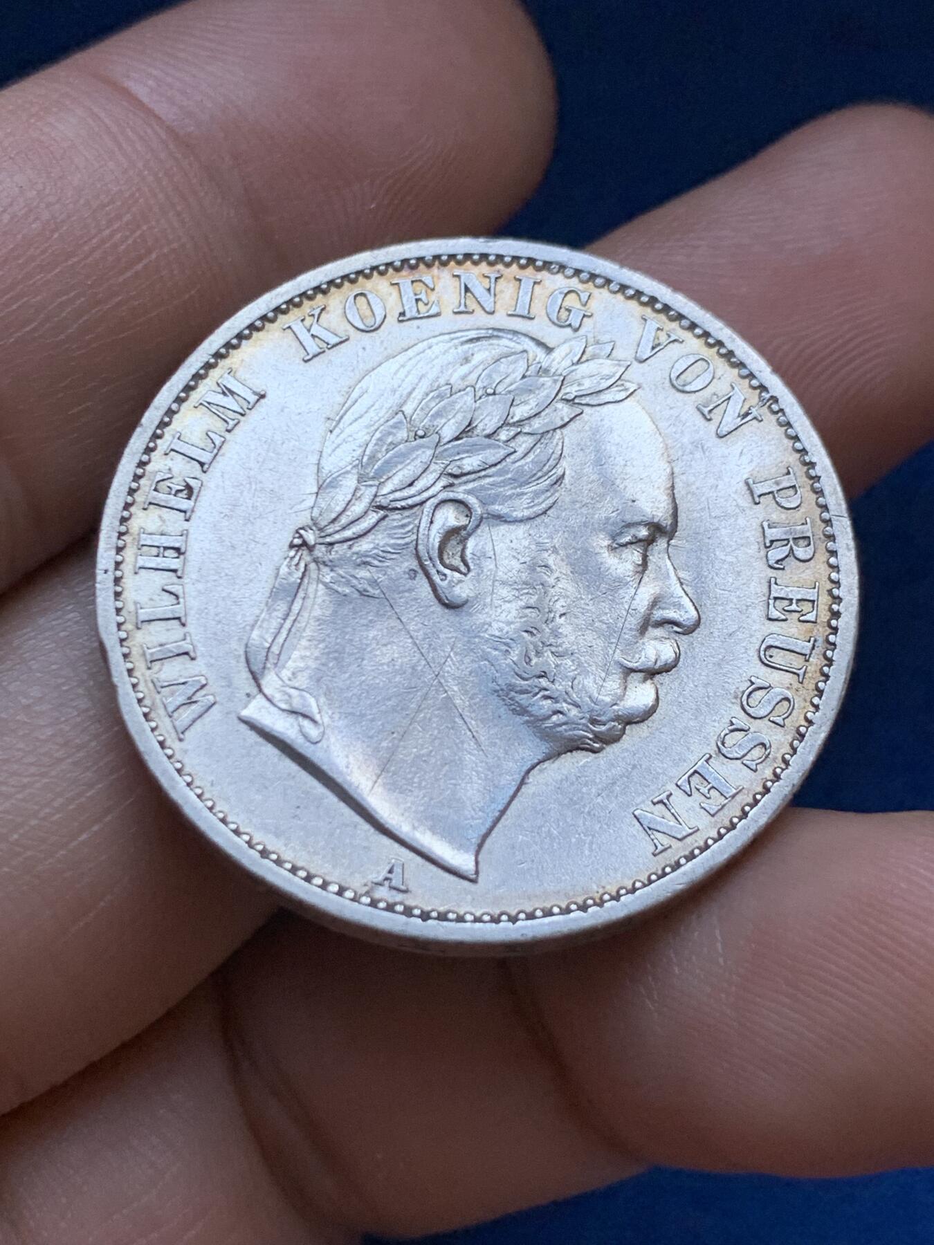 《竞宝斋》第417场 周日，周一，2场连拍 （全场包邮） 德国1866年普鲁士1泰勒银币