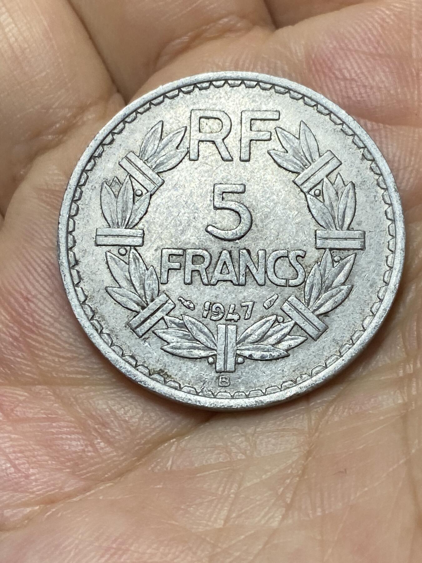 2025年第八十七场(总第一百一十三场）外国好品散币(免佣金) 法国🇫🇷1947年5法郎(Open 9–开口9版本，B标，博蒙莱罗热造)