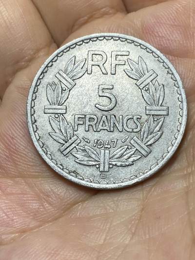 2025年第八十七场(总第一百一十三场）外国好品散币(免佣金) - 法国🇫🇷1947年5法郎(Open 9–开口9版本，B标，博蒙莱罗热造)
