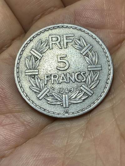 2025年第八十七场(总第一百一十三场）外国好品散币(免佣金) - 法国🇫🇷1949年5法郎(Closed  9–闭口9版本，B标，博蒙莱罗热造)