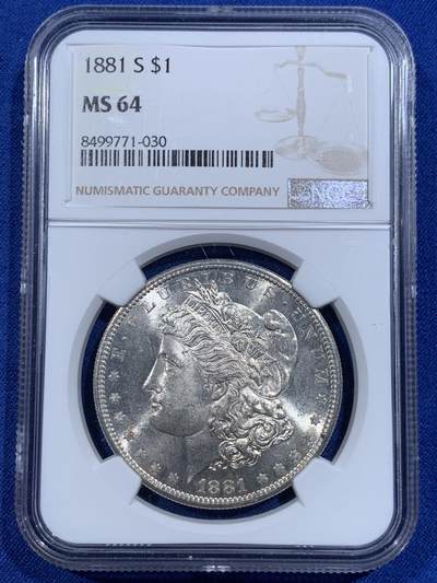 《竞宝斋》第417场 周日，周一，2场连拍 （全场包邮） - NGC MS64 美国1881年摩根1美元银币 强转光
