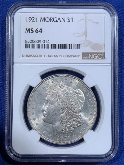 《竞宝斋》第417场 周日，周一，2场连拍 （全场包邮） - NGC MS64 美国1921年摩根一美元银币