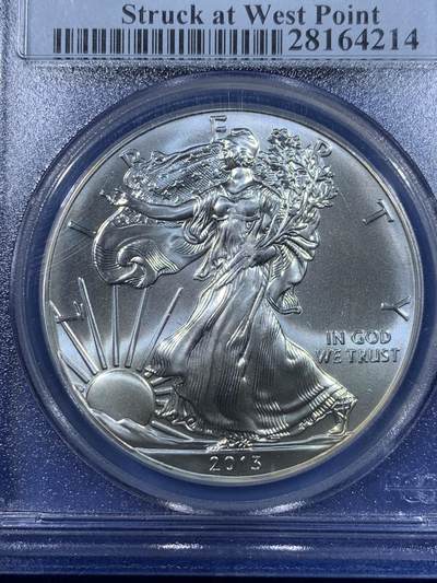 《竞宝斋》第417场 周日，周一，2场连拍 （全场包邮） NGC MS70 美国鹰洋 2013年 行走女神 1美元大银币 正面左上边有磕 满分好状态