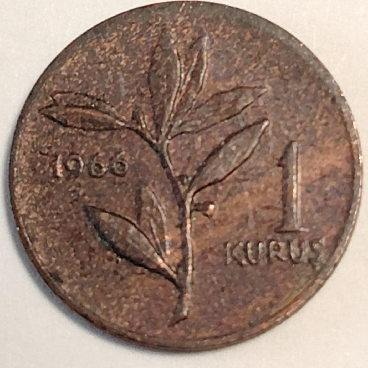 布加迪🐬～世界钱币(上海)🌾第 241 期 /  各国套币和散币 土耳其🇹🇷 1966年 1库鲁斯 10mm迷你币