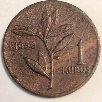 布加迪🐬～世界钱币(上海)🌾第 241 期 /  各国套币和散币 - 土耳其🇹🇷 1966年 1库鲁斯 10mm迷你币