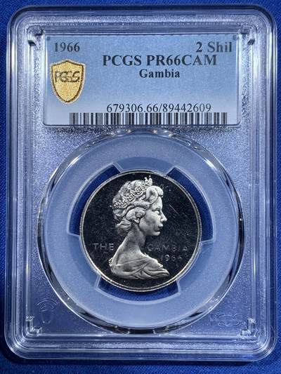 《竞宝斋》第417场 周日，周一，2场连拍 （全场包邮） PCGS PR66CAM 冈比亚1966年2先令瘤牛精制币
