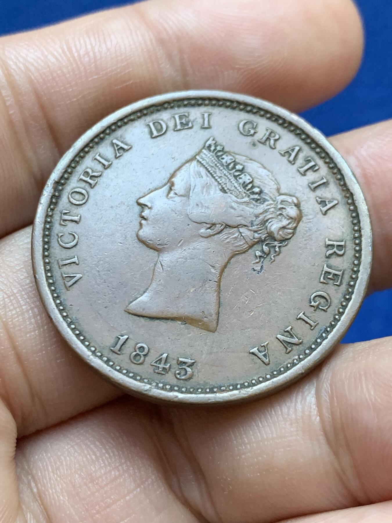 《竞宝斋》第417场 周日，周一，2场连拍 （全场包邮） 新不伦瑞克1843年维多利亚女王1便士铜币，细节清晰，品相难得。