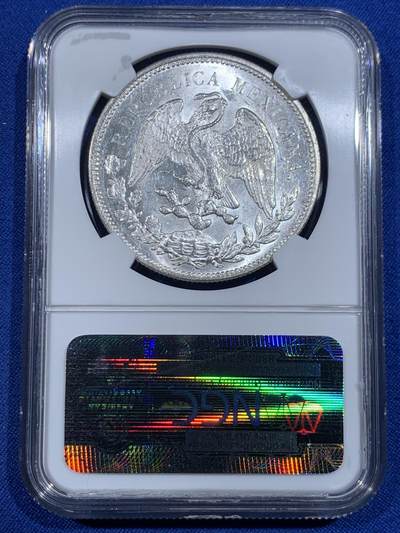 《竞宝斋》第417场 周日，周一，2场连拍 （全场包邮） NGC MS63 墨西哥 1908年 1比索 直边鹰洋 银币 暴光品相 老盒严评