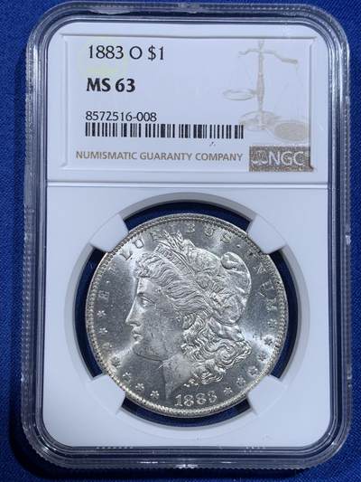 《竞宝斋》第417场 周日，周一，2场连拍 （全场包邮） - NGC MS63 美国1883年O版摩根银币 爆光BU品质