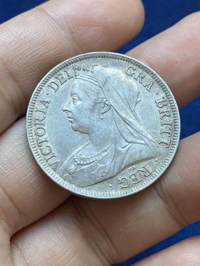 《竞宝斋》第417场 周日，周一，2场连拍 （全场包邮） 英国1896年披纱1/2克朗银币