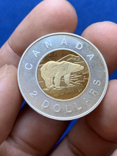 《竞宝斋》第417场 周日，周一，2场连拍 （全场包邮） 加拿大2001年伊丽莎白二世2元双色币 镀金银币 925银 8.83克