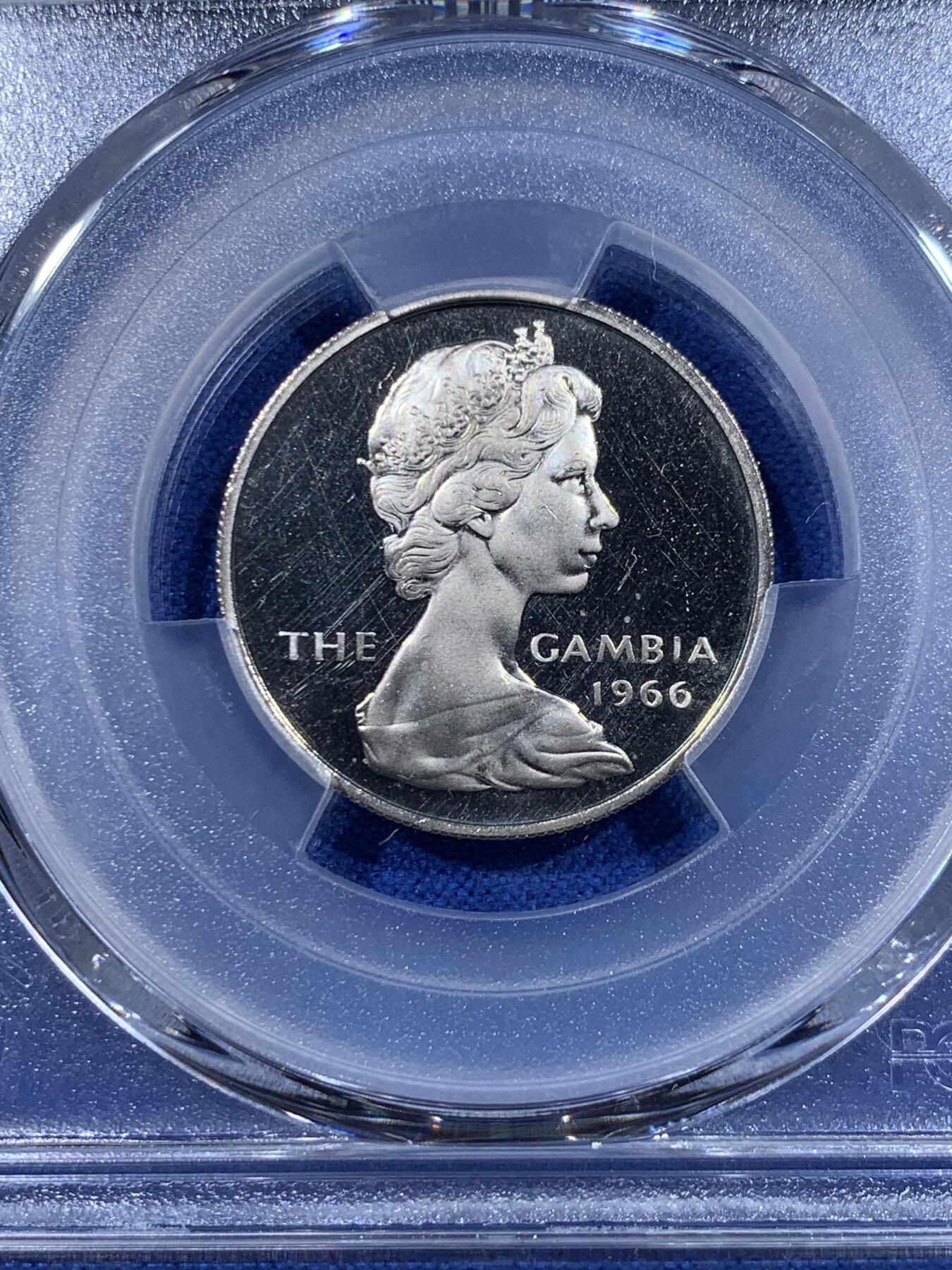 《竞宝斋》第417场 周日，周一，2场连拍 （全场包邮） PCGS PR66CAM 冈比亚1966年1先令棕榈精制币