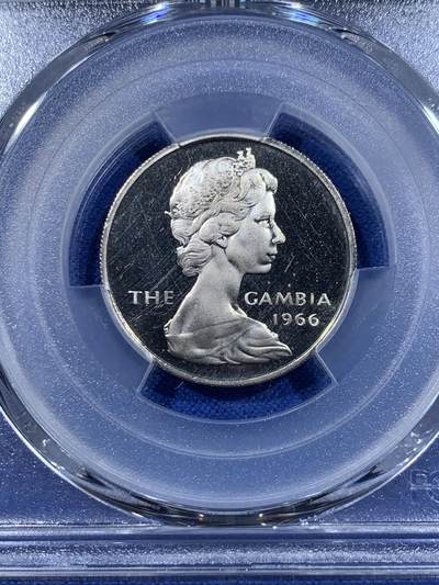 《竞宝斋》第417场 周日，周一，2场连拍 （全场包邮） PCGS PR66CAM 冈比亚1966年1先令棕榈精制币