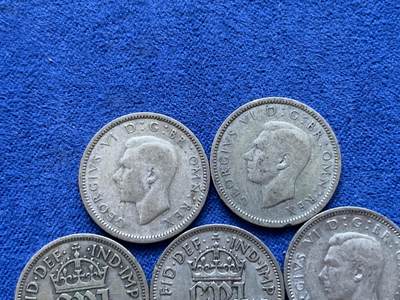 《竞宝斋》第417场 周日，周一，2场连拍 （全场包邮） 五枚一组 英国1939-1946年乔治六世6便士银币