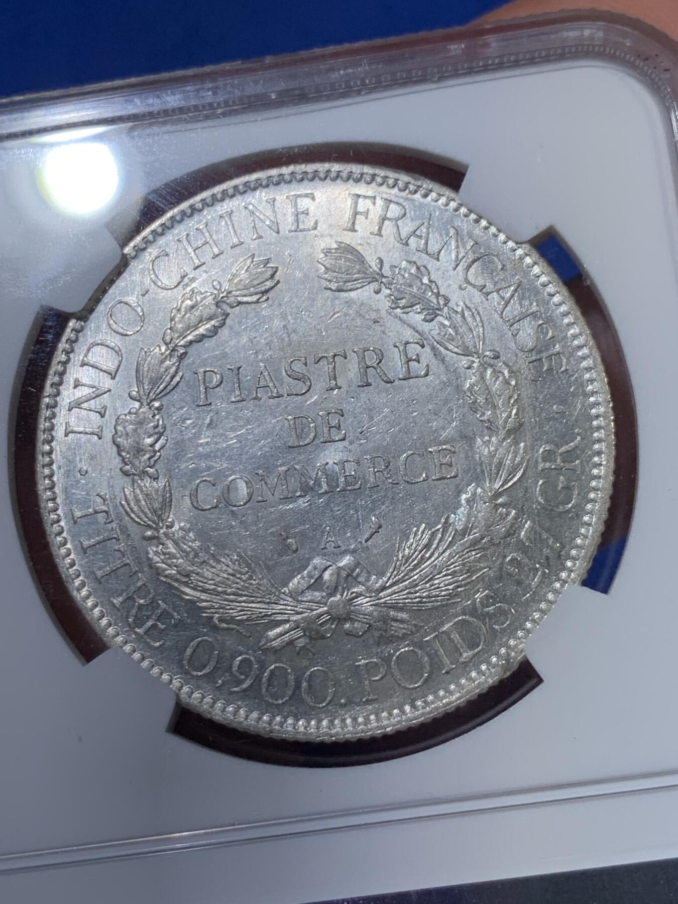 《竞宝斋》第417场 周日，周一，2场连拍 （全场包邮） NGC MS62 法属坐洋1927年1皮阿斯特大银币 状态不错 近期坐洋价格有所回暖