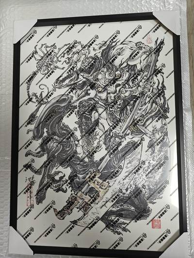 天玑星卡拍第120期《9.8周一截拍》持续收拍收评中 满赠卡需备注 - 【1/1】沈鑫限量微喷A3版画 手绘描金 异形VS刑天 29.5x42cm 仅发行1张