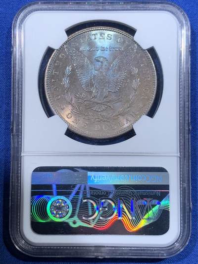《竞宝斋》第417场 周日，周一，2场连拍 （全场包邮） NGC MS65 美国 1886年 摩根银币 背面覆盖蓝彩色包浆