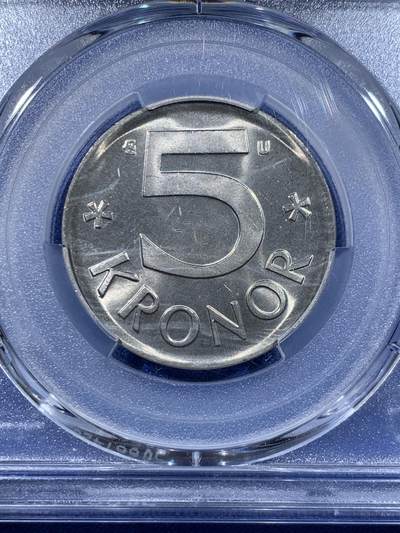 《竞宝斋》第417场 周日，周一，2场连拍 （全场包邮） PCGS MS66 瑞典1976年5克朗 拆卷评级 唯一的冠军分！流通币冠军分难得。