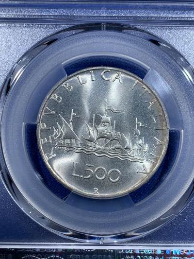 《竞宝斋》第417场 周日，周一，2场连拍 （全场包邮） PCGS MS67 意大利500里拉银币 1970哥伦布文艺复兴少女 卷拆车轮光高分！