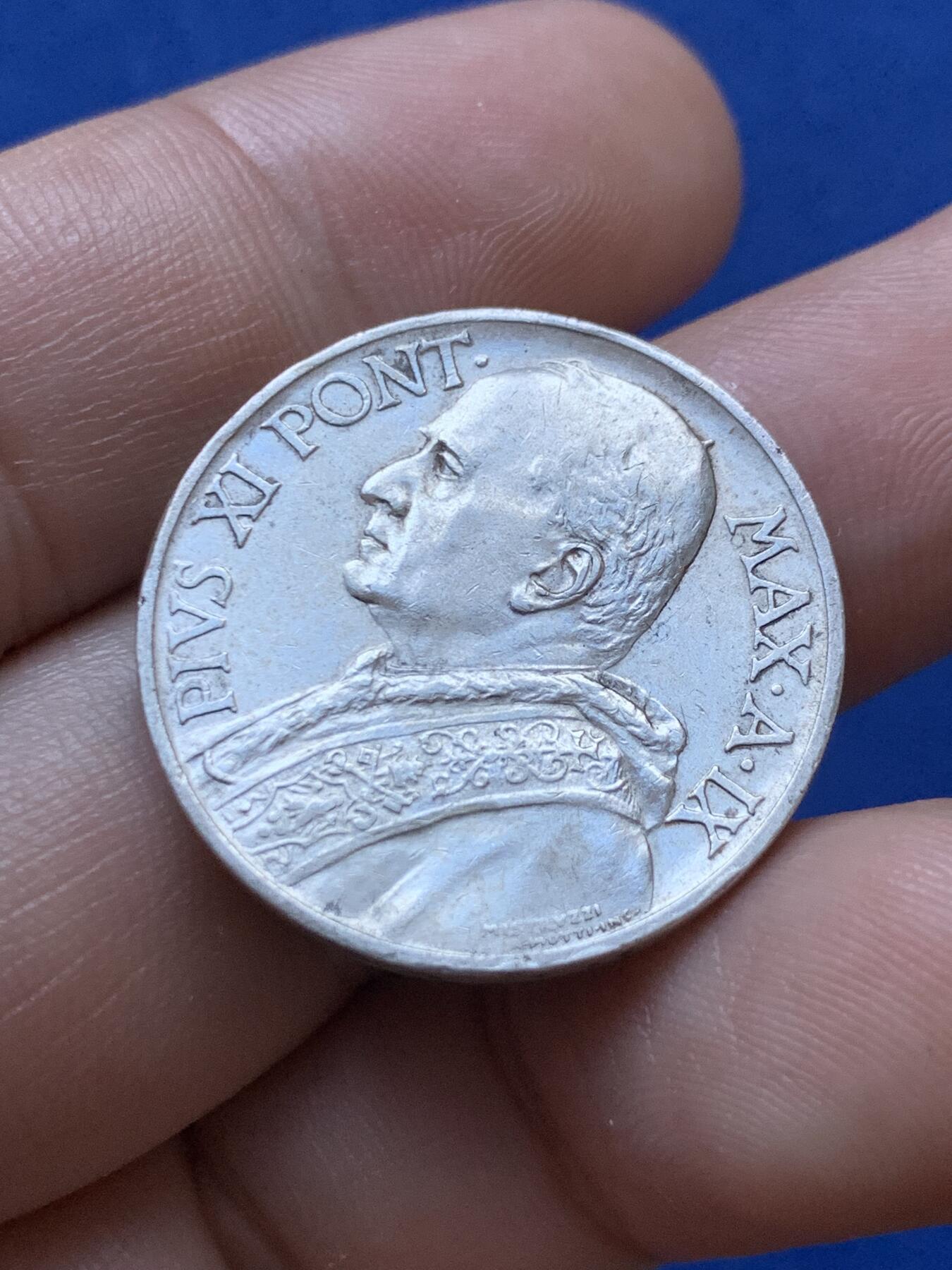 《竞宝斋》第417场 周日，周一，2场连拍 （全场包邮） 教皇国1930年庇护十一世10里拉银币