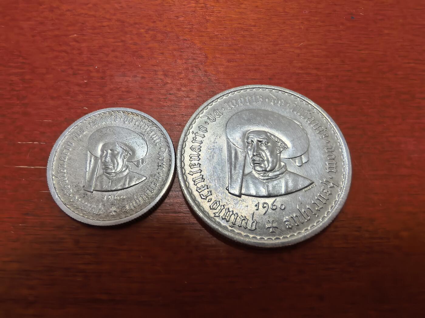 长老汇蛇年精选第四十三场拍卖 1960葡萄牙亨利王子逝世500周年5+20埃斯库多斯银币两枚，7+21克，800银