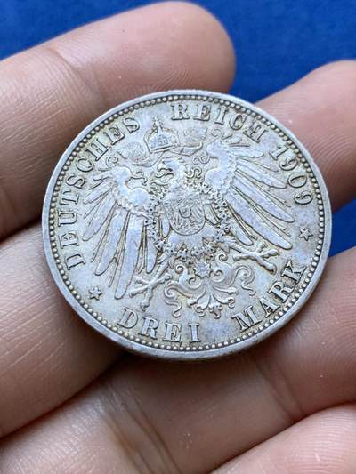 《竞宝斋》第417场 周日，周一，2场连拍 （全场包邮） 两枚一组 德国1909年/1912年威廉二世3马克银币