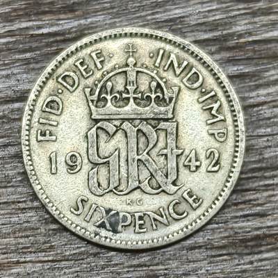 【铜匠收藏】★第130加场★精品币章场，200包邮，不满200.支付运费5元。《接受代拍 代送NGC评级》 -  英国 1942年 6便士 乔治六世 银币