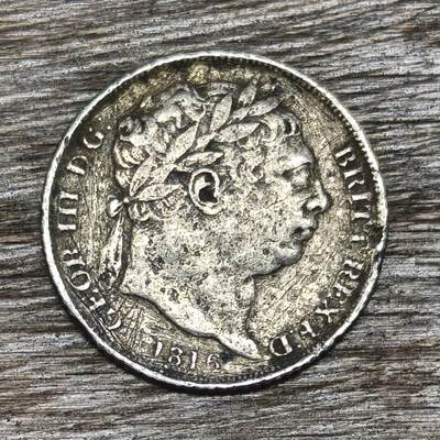 【铜匠收藏】★第130加场★精品币章场，200包邮，不满200.支付运费5元。《接受代拍 代送NGC评级》 - 英国 1816年 乔治三世 6便士 银币