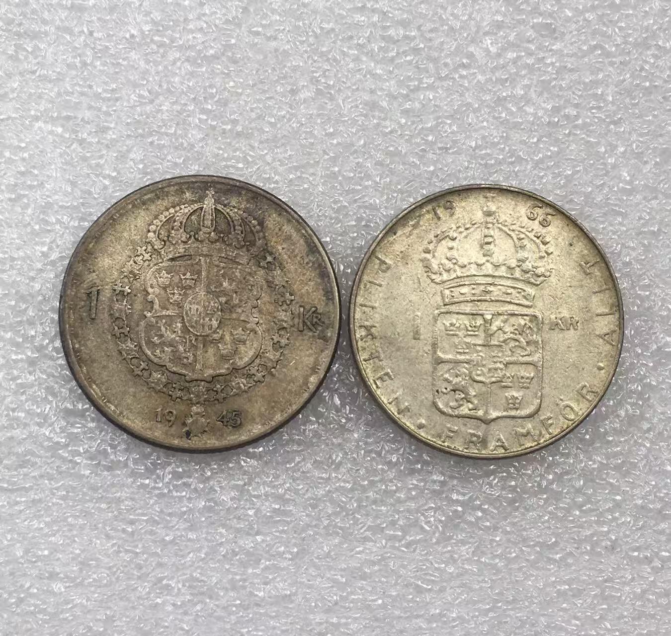 世界钱币专场拍卖 1945.1965年瑞典古斯塔夫1克朗银币 2枚一组