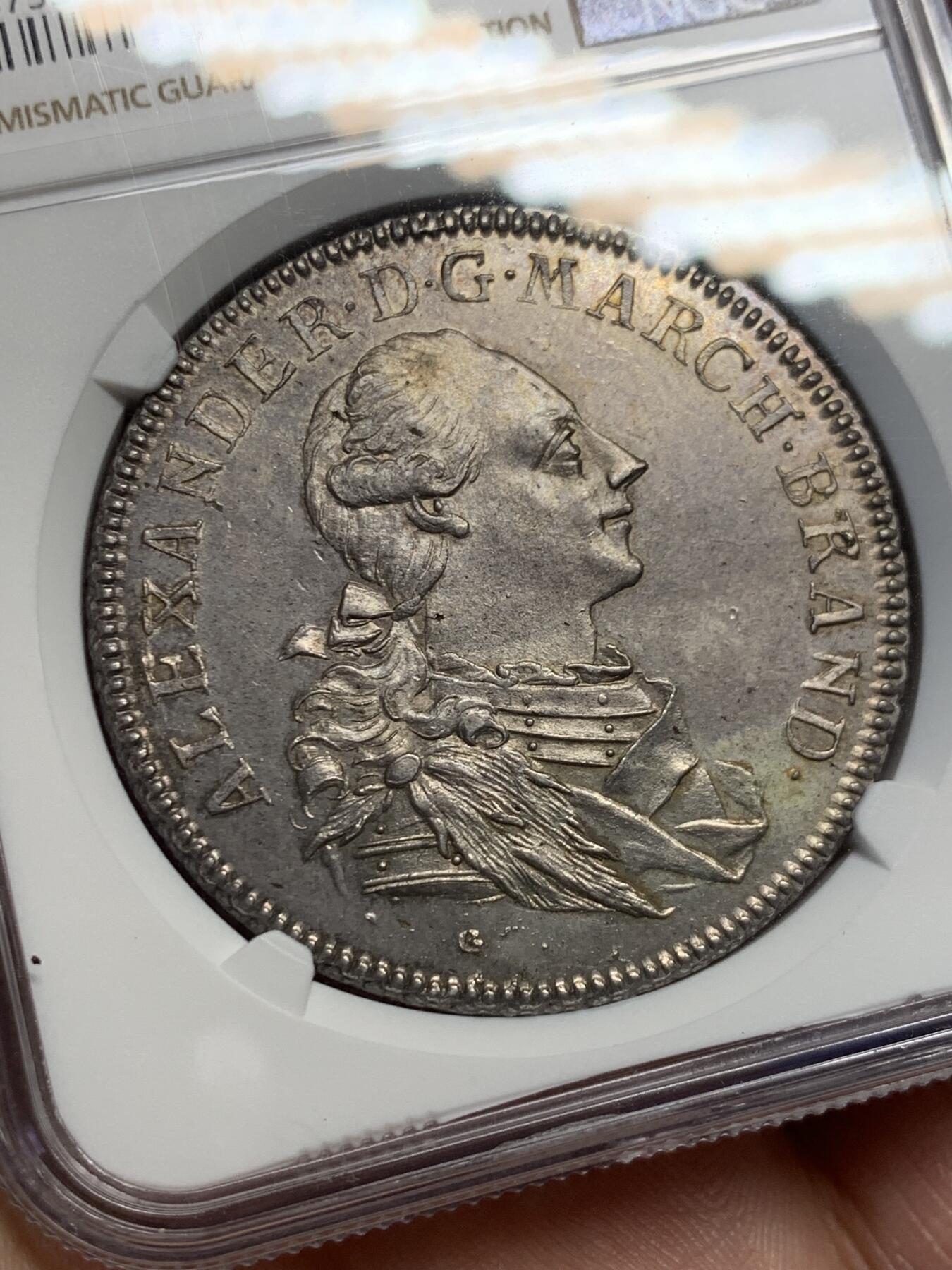 《竞宝斋》第417场 周日，周一，2场连拍 （全场包邮） 唯一冠军分 NGC MS64 德国 勃兰登堡-安斯巴赫侯爵领 1780 查尔斯·亚历山大 泰勒大银币