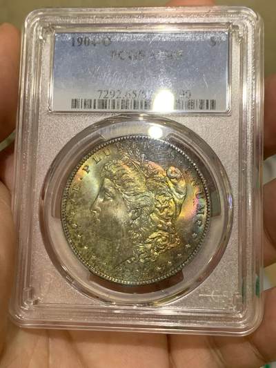 《竞宝斋》第417场 周日，周一，2场连拍 （全场包邮） PCGS MS65 美国 1904-O 摩根银币 正反面都有五彩包浆 像火烧云一样绚丽