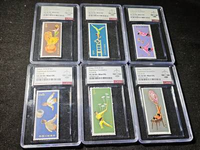 刘世昌艺术品销售中心～虎踞龙蟠*金杨在线联拍群第504期 -  1974年T.2.《杂技》 特种邮票（ASG VF/XF 85 串号：1070773-050等）一套6枚。