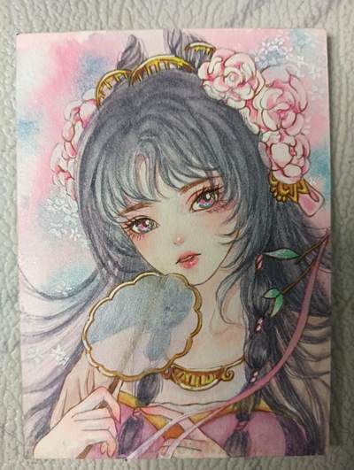 花开卡拍第37期（9月7号周日截拍，品控勿拍!!!拍品不寄存，运费5元，自制卡难免瑕疵，可能存在轻微撞角爆边等出厂瑕疵，品控介意勿拍！） - 手绘卡 古风美女 画师:糖糖，卡背卡边有点脱皮介意勿拍