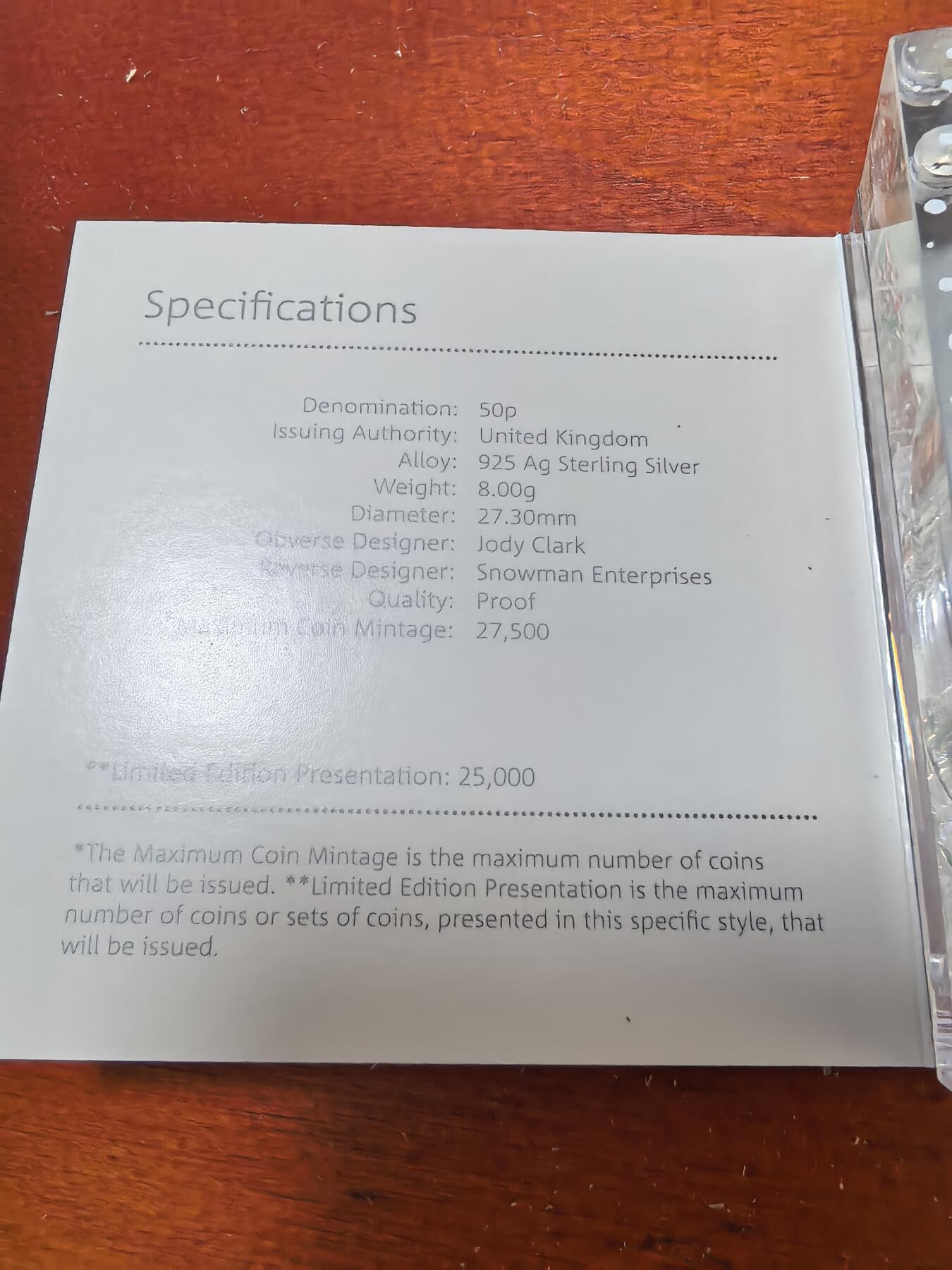 长老汇蛇年精选第四十三场拍卖 2019英国大白50便士彩色七边精制银币，8克925银，2.5万枚，盒证全