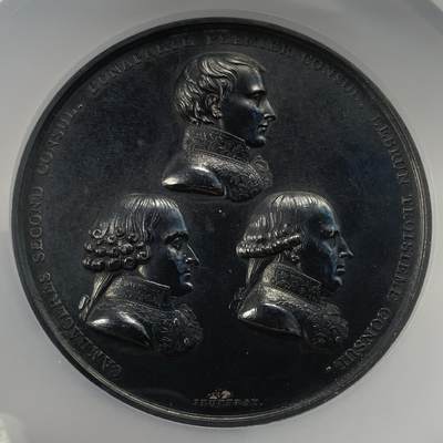 掌中浮雕-藏着的欧洲第035场 - NGC UNC :  1802年法国拿破仑“共和国执政官”银章，68mm