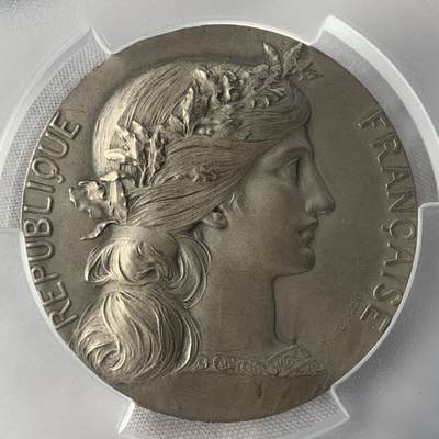 掌中浮雕-藏着的欧洲第035场 - PCGS SP65 : 1880年法国官方射击竞赛银章，由战争部长颁发，50mm
