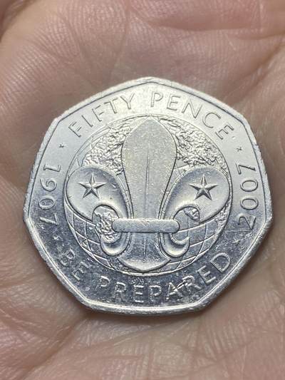 2025年第八十八场(总第一百一十四场）外国好品散币(免佣金) - 英国🇬🇧2007年50便士(童子军运动100周年纪念币)