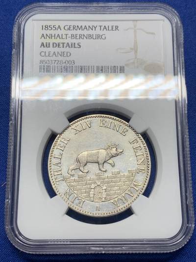 《竞宝斋》第417场 周日，周一，2场连拍 （全场包邮） NGC AU 德国1855年安哈特小熊爬墙1泰勒银币