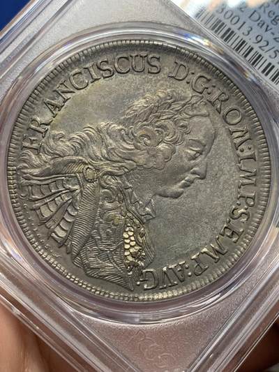 《竞宝斋》第417场 周日，周一，2场连拍 （全场包邮） PCGS AU 雷根斯堡 1756年 景观泰勒 大银币德系景观名誉品种 高点不错