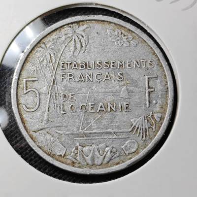 KK钱币收藏小铺 第333期 2月预留时间 周末发货 -  1952法属波利尼西亚5法郎