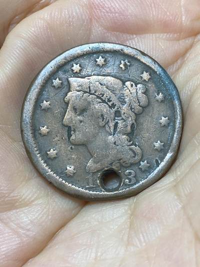 2025年第八十八场(总第一百一十四场）外国好品散币(免佣金) 稀少打孔–美国🇺🇸1853年1分(编织辫1分)