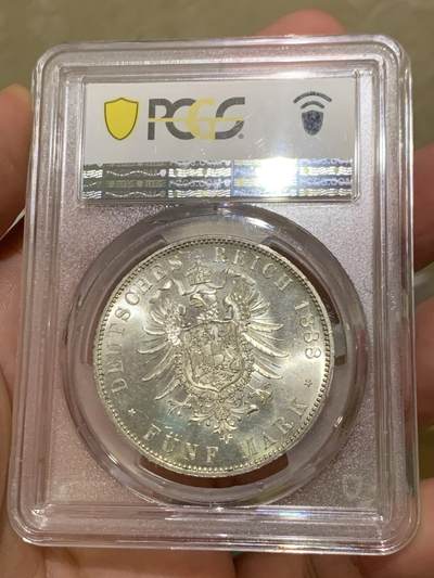 《竞宝斋》第417场 周日，周一，2场连拍 （全场包邮） PCGS MS63 德国1888年普鲁士腓特烈三世 三皇年5马克银币 币面干净 银光充足