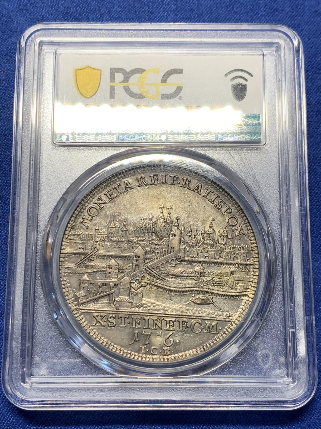 《竞宝斋》第417场 周日，周一，2场连拍 （全场包邮） PCGS AU 雷根斯堡 1756年 景观泰勒 大银币德系景观名誉品种 高点不错